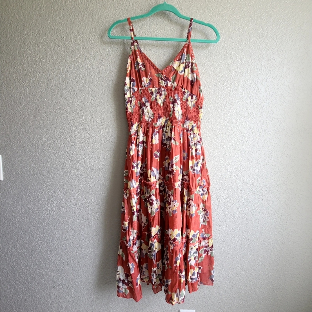 Etc. One size peach floral strappy sundress, stretch to fit, bead/sequin details